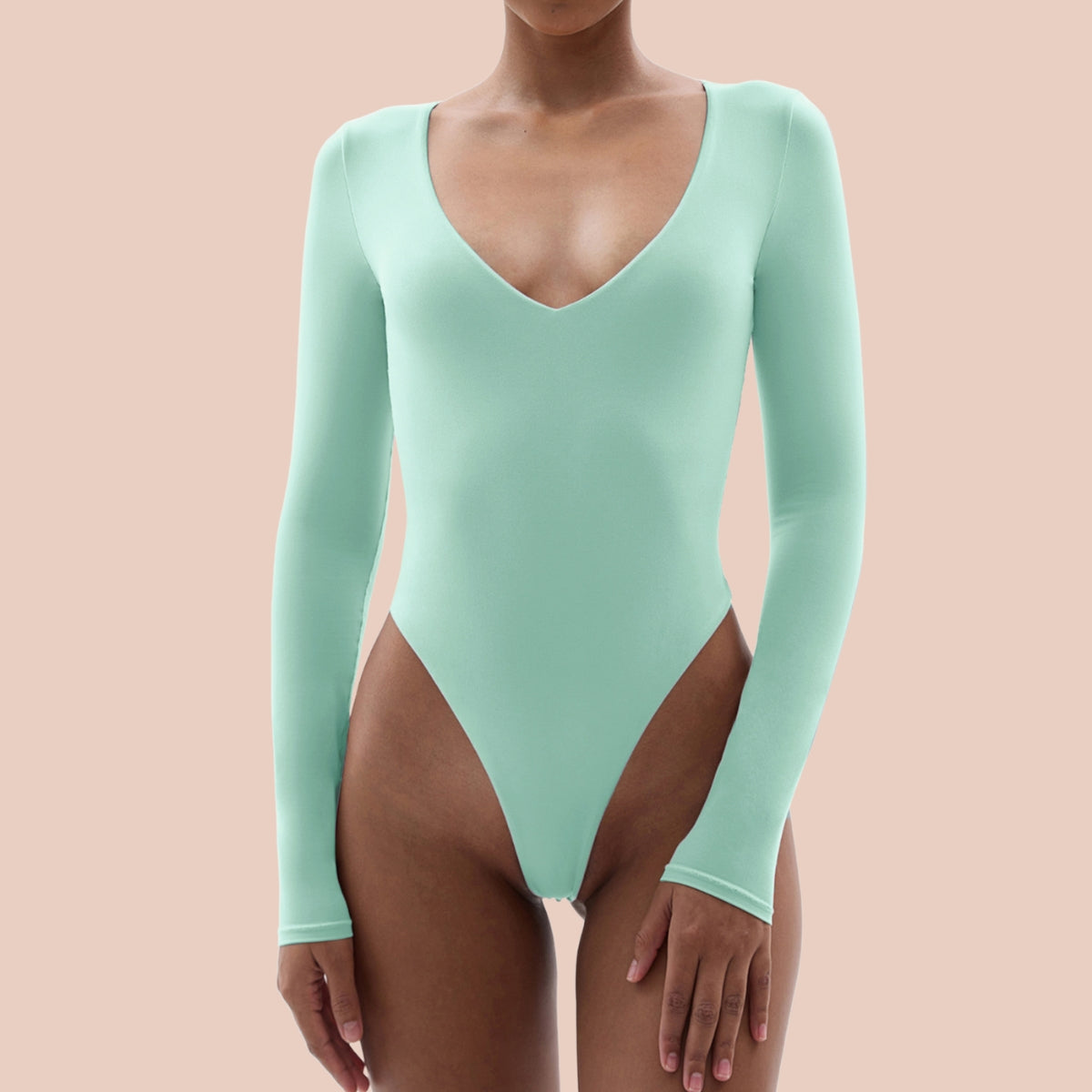 Bodysuit for Women V Neck Long Sleeve Body Suit