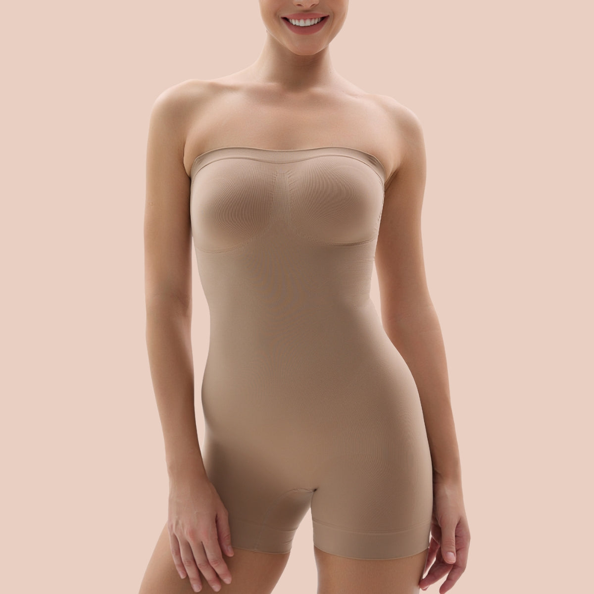 Strapless Bodysuit Tummy Control Seamless Thong Shapewear with Removable Straps