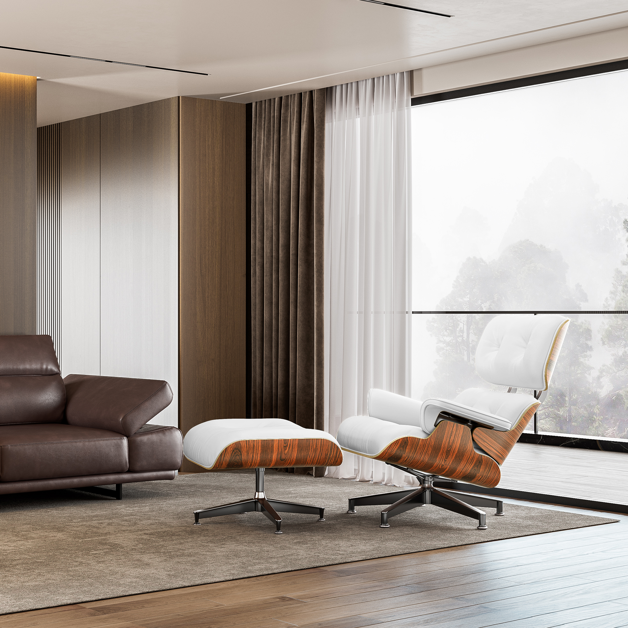 Tall Lounge Chair & Ottoman A+ Premium – White Leather Edition
