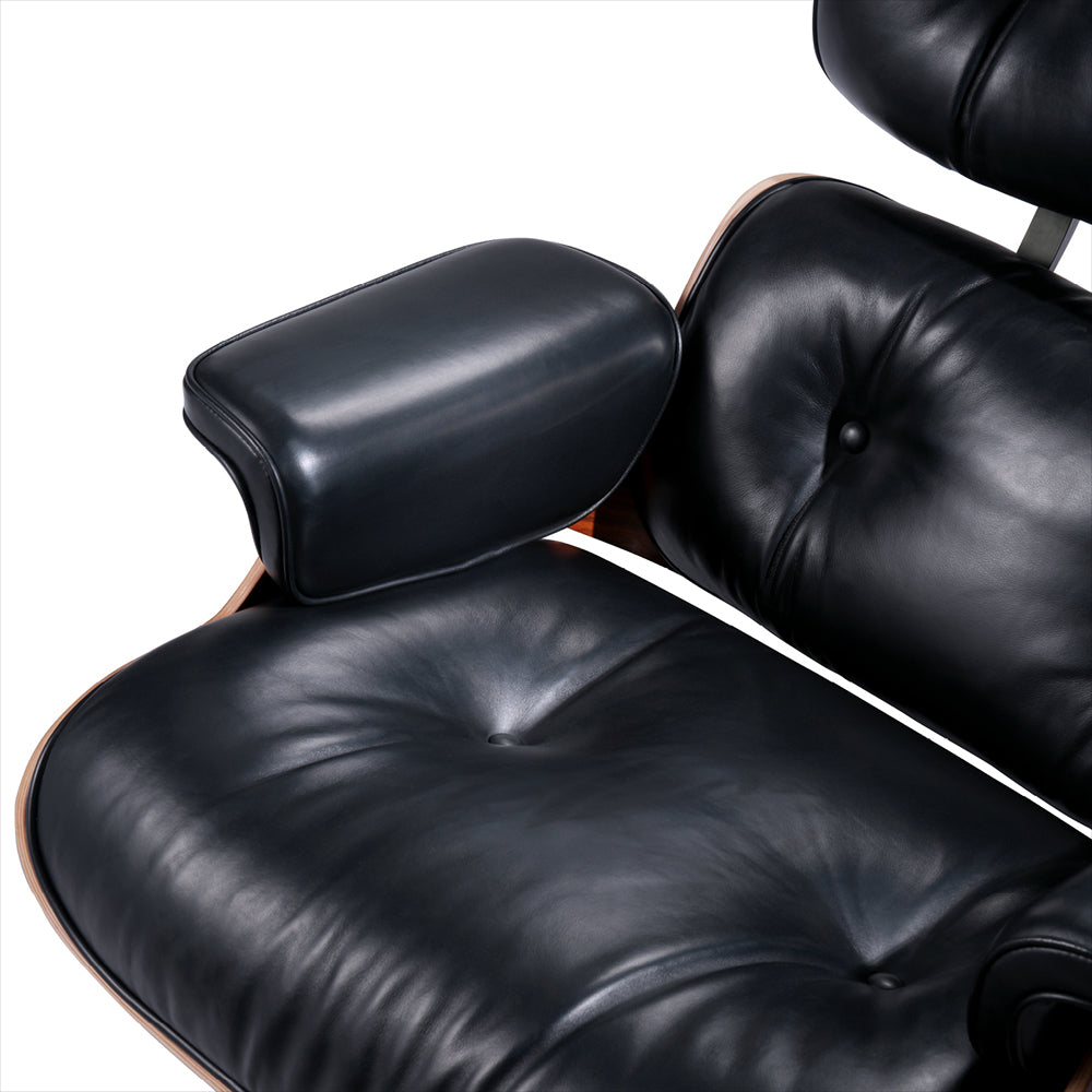 Tall Lounge Chair and Ottoman – Dark Rosewood Finish & Leather Comfort