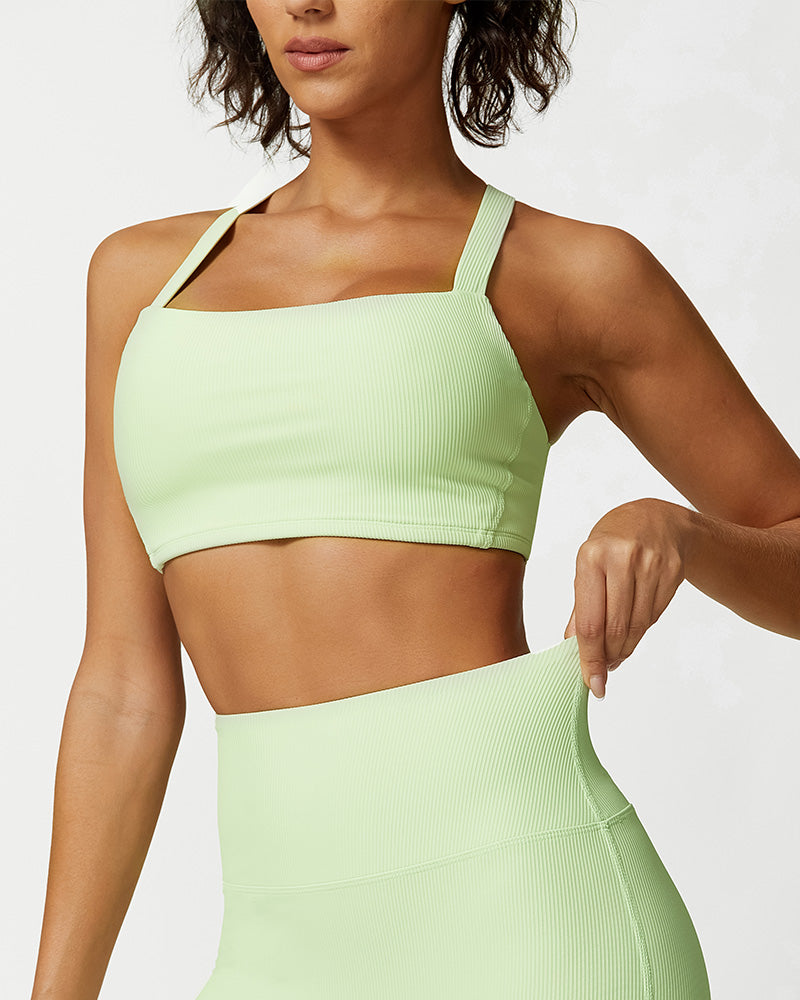 Comfort Ribbed Support Activewear Set (Sports Bra + Flare Pants + Sweatshirt)