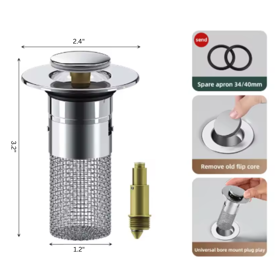 Pop-Up Washbasin Plug β Stainless Steel Hair Catcher Sink Strainer with Bouncing Core