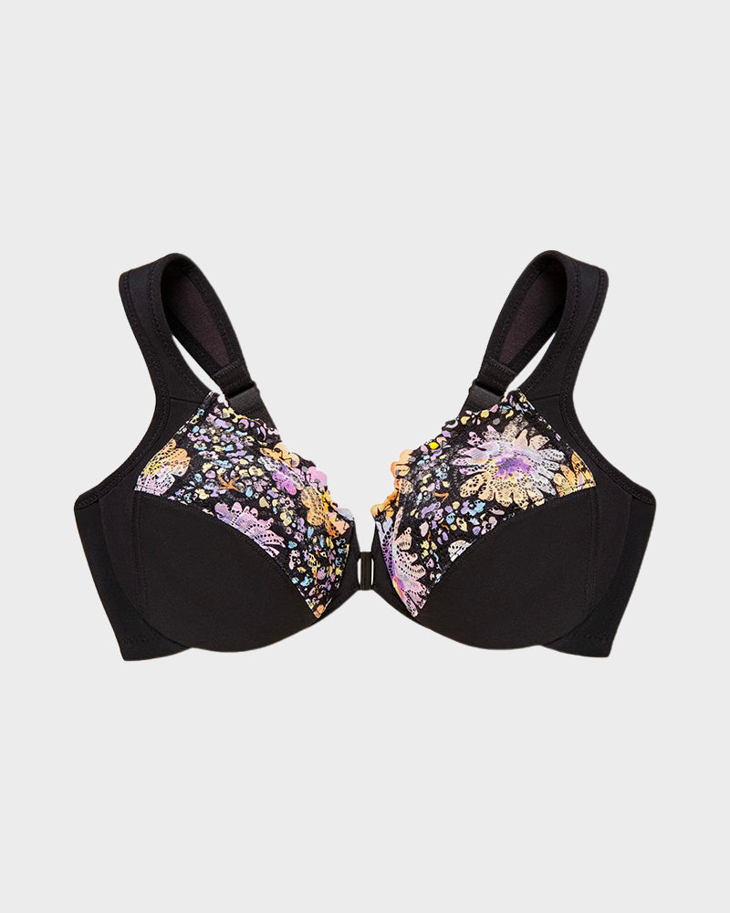 Front Closure Underwire Print Bra