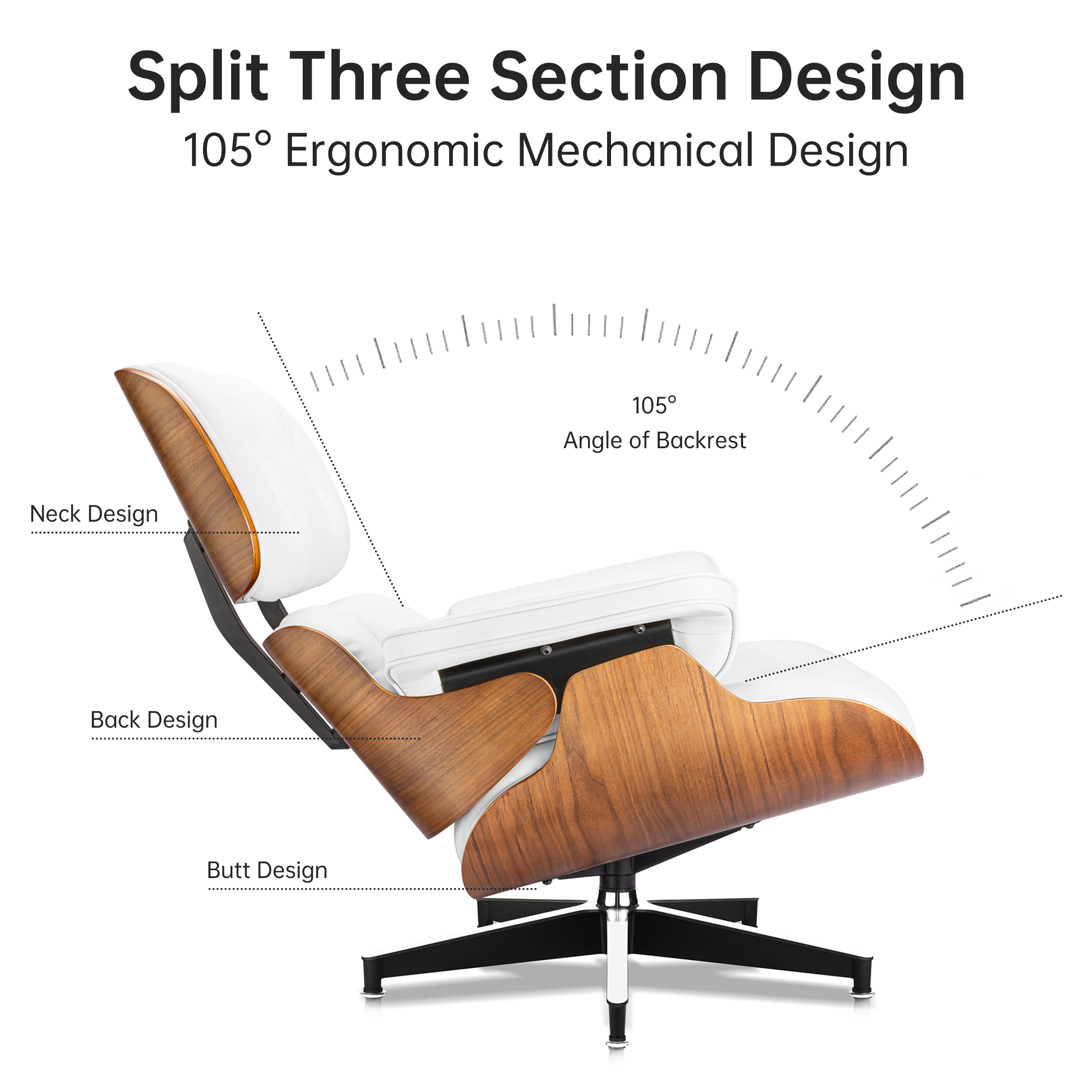 Tall Lounge Chair & Ottoman A+ Premium – White Leather Edition