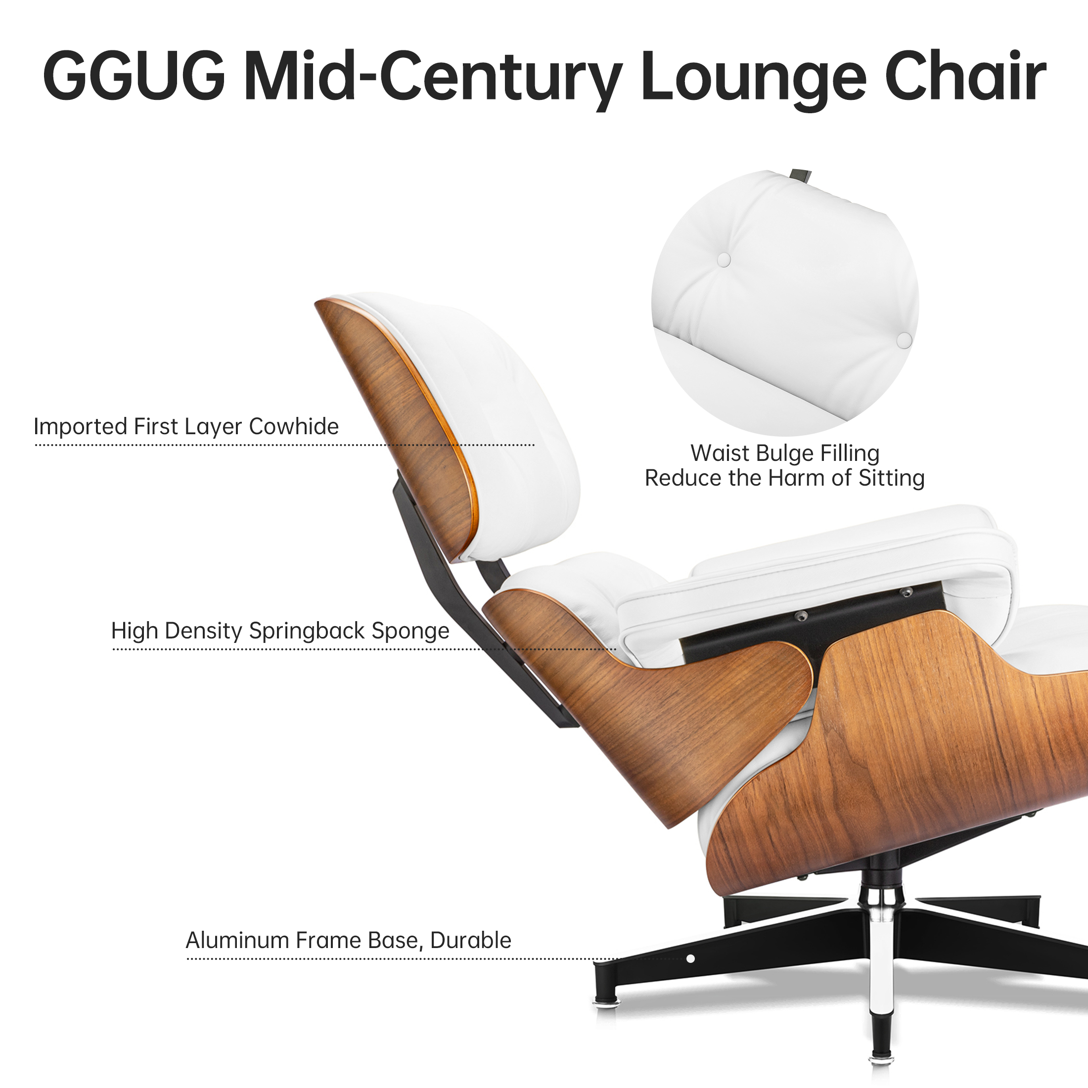 Tall Lounge Chair & Ottoman A+ Premium – White Leather Edition