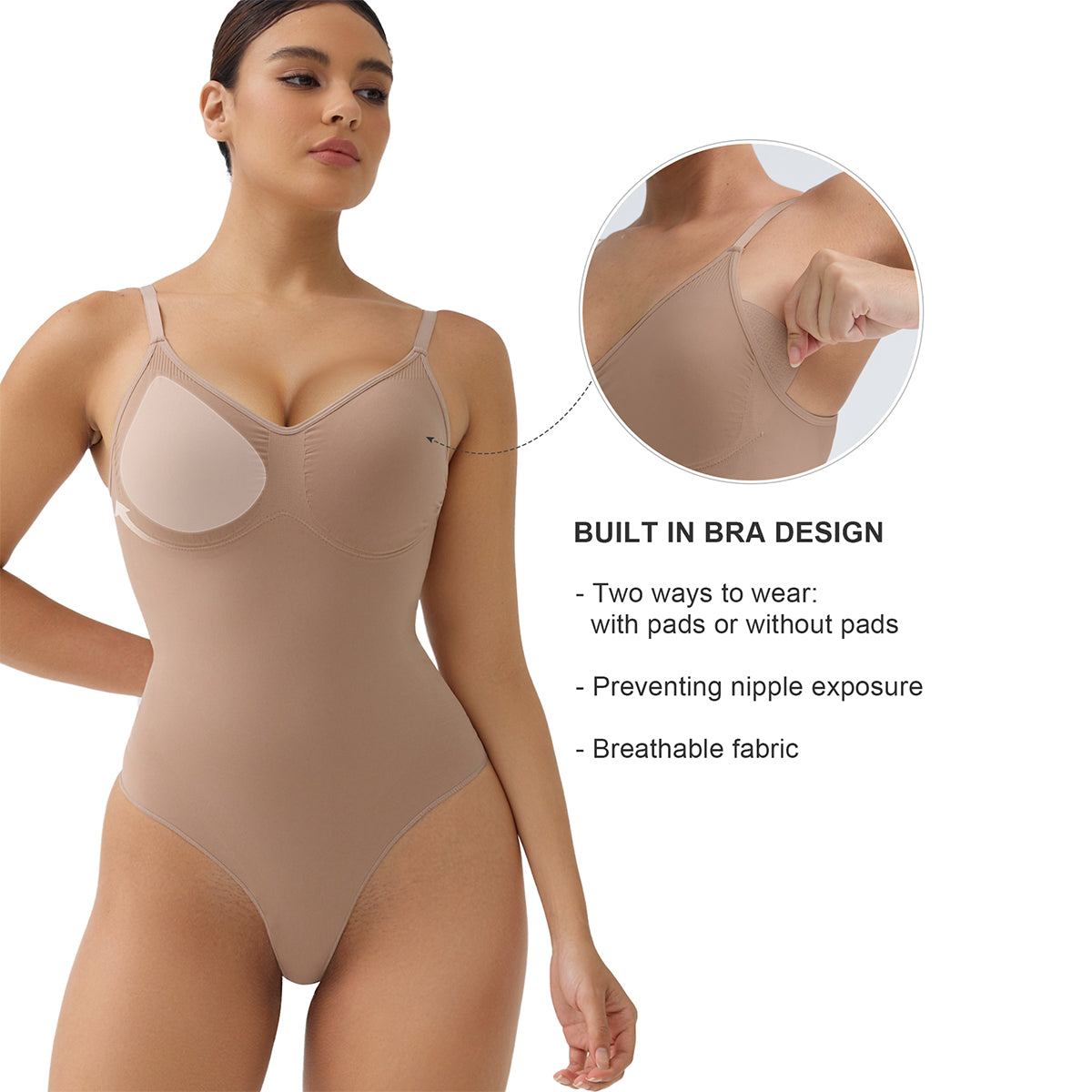 Bodysuit Tummy Control Removable Pads Shapewear Seamless Sculpt Body Shaper For Women