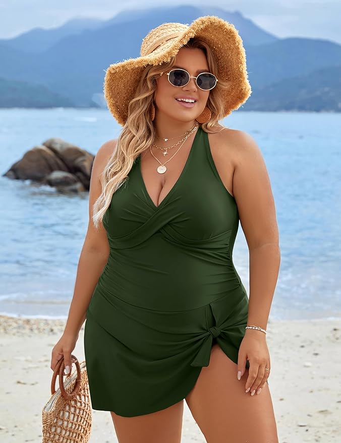 One Piece Swim Dress Swimsuit Tummy Control Bathing Suits