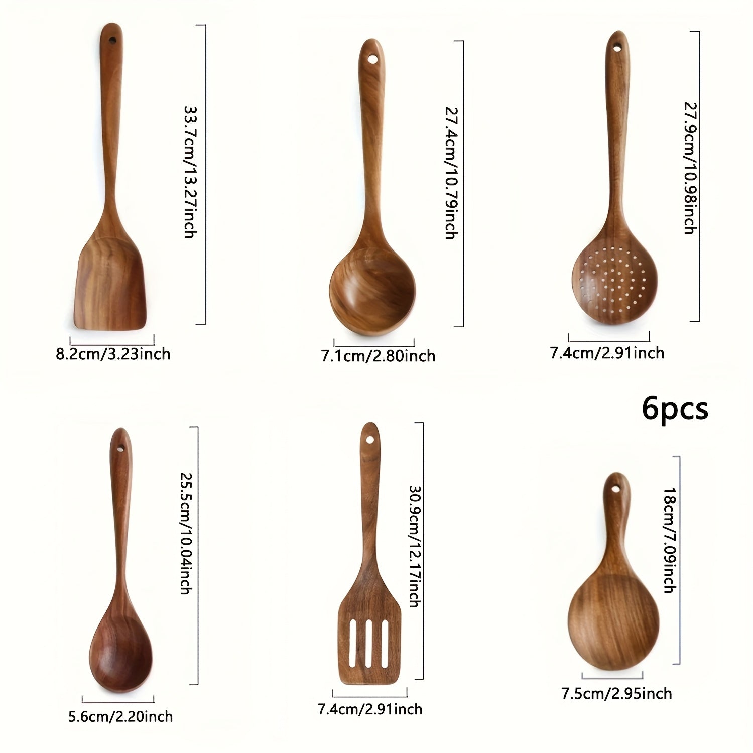 Set of 6 Heat Resistant, Non Toxic Wooden Cooking Spoons – Sturdy & Elegant Kitchen Utensils for Preparation & Serving