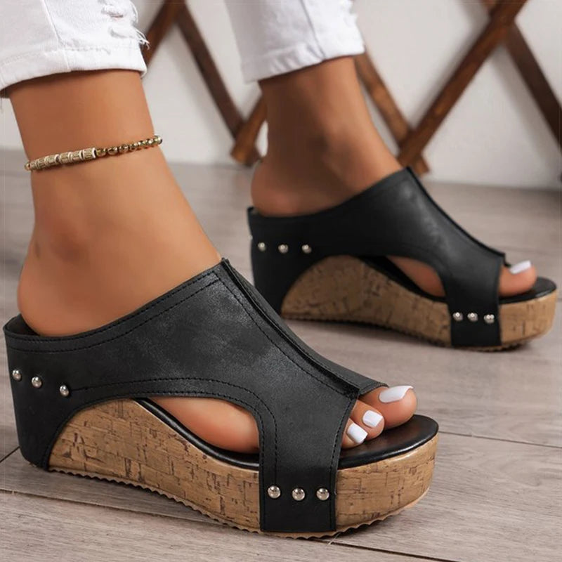 High Heel Sandals with Platform Wedges for Summer Peep Toe Slides