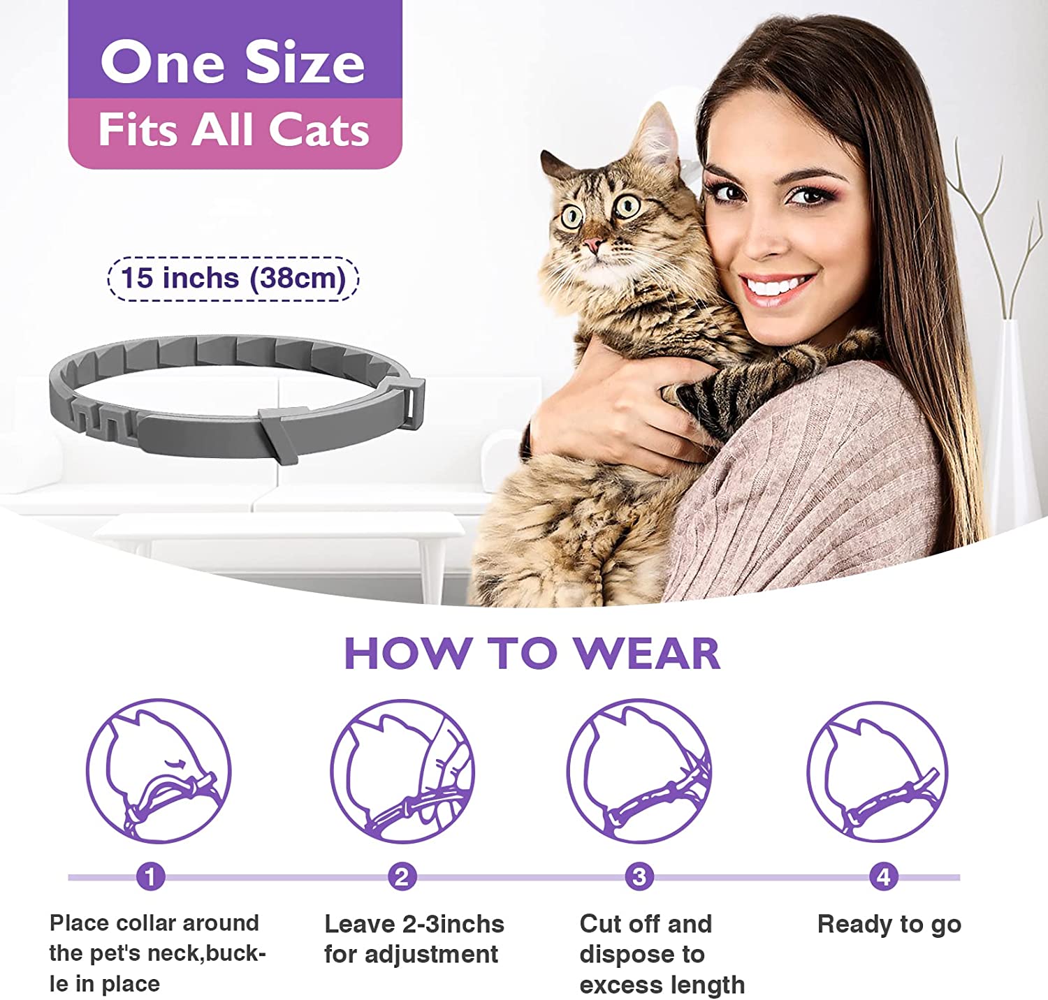 Behavior and Calming Collar for Cats 4pcs- 38cm