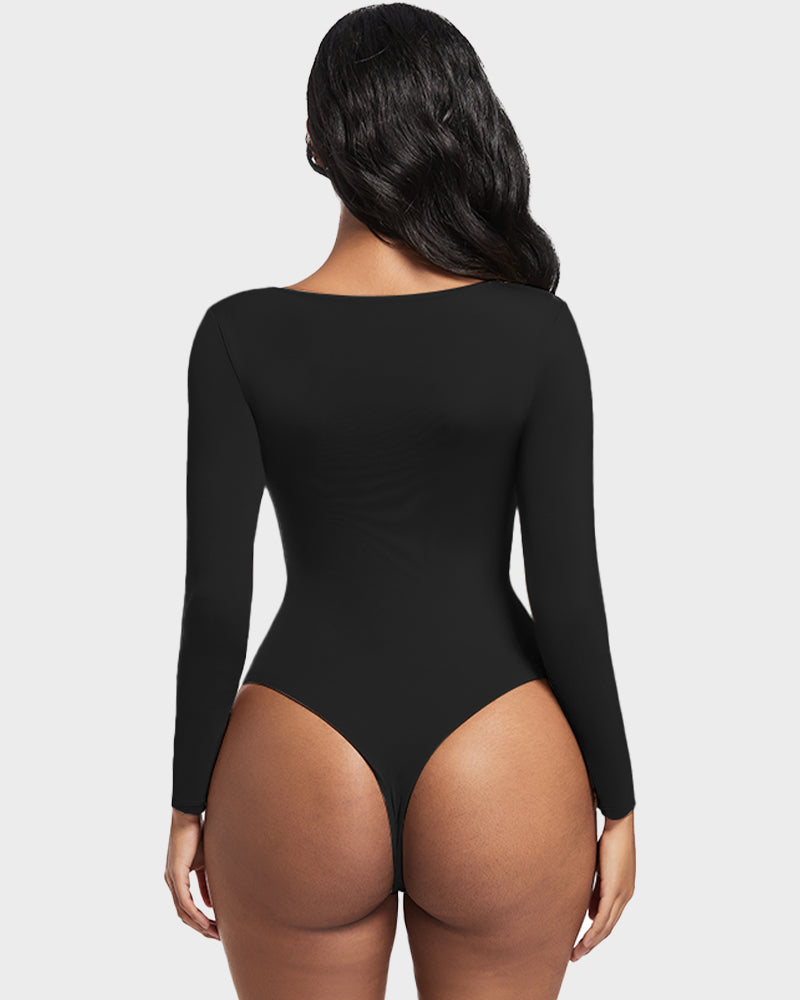 Seamless Sculpt Long Sleeve Scoop Neck Thong Bodysuit