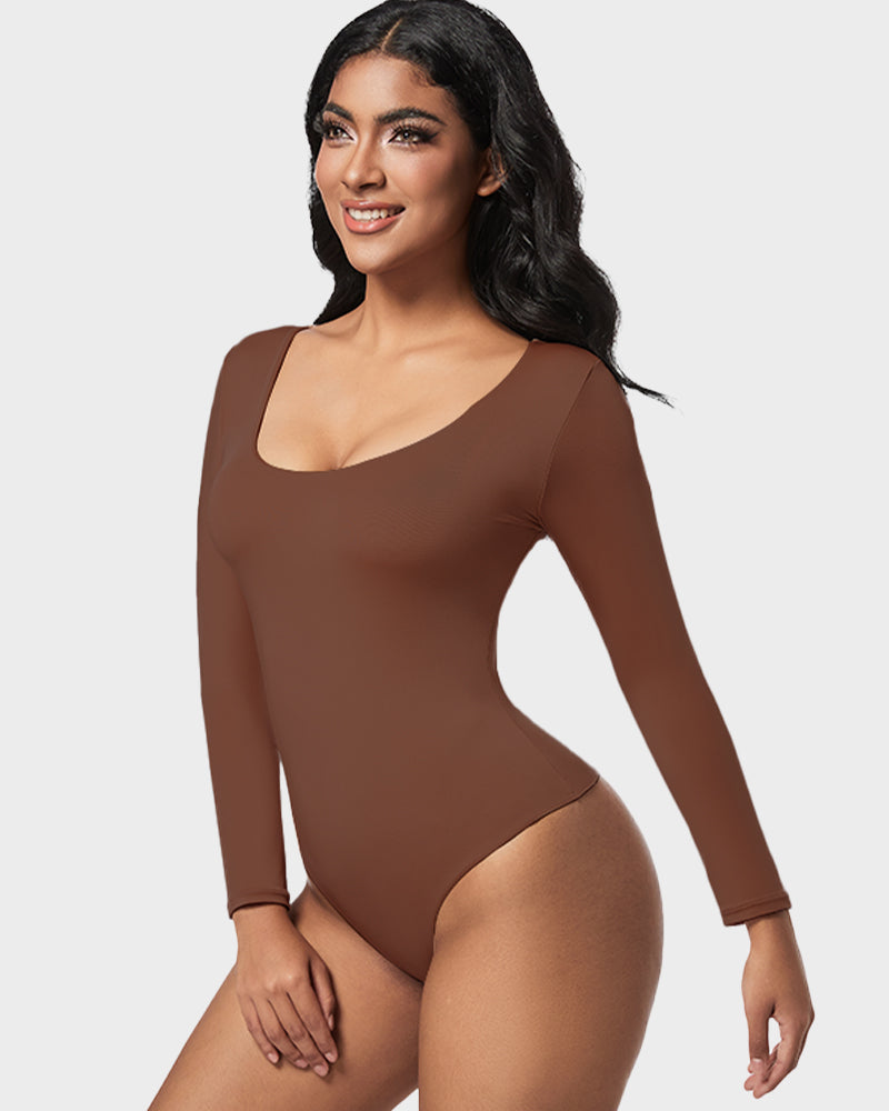 Seamless Sculpt Long Sleeve Scoop Neck Thong Bodysuit