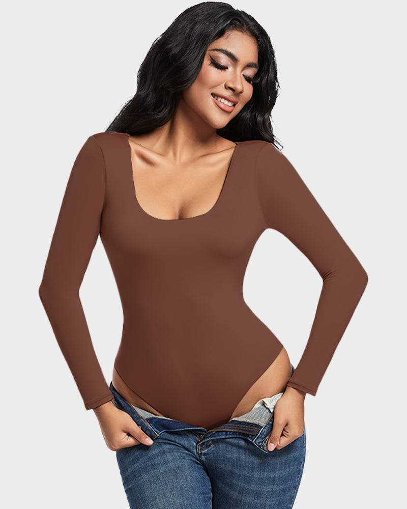 Seamless Sculpt Long Sleeve Scoop Neck Thong Bodysuit