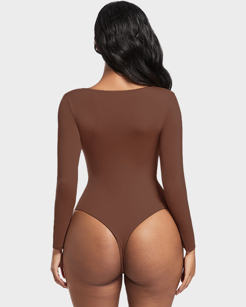 Seamless Sculpt Long Sleeve Scoop Neck Thong Bodysuit