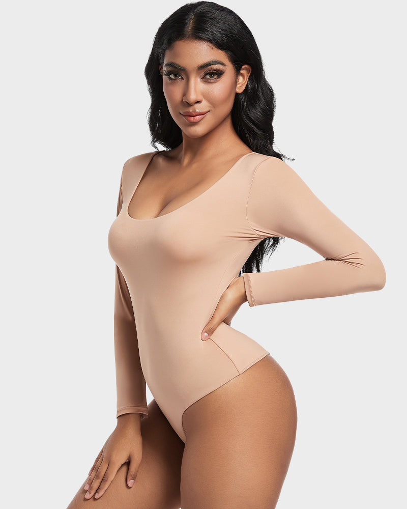 Seamless Sculpt Long Sleeve Scoop Neck Thong Bodysuit
