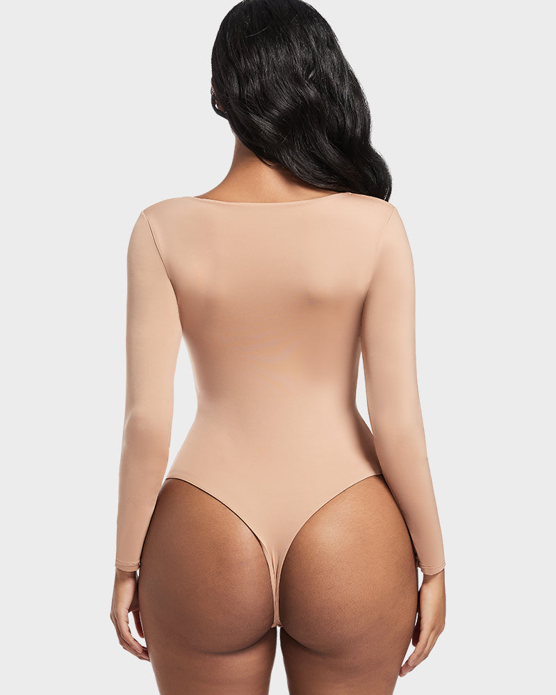 Seamless Sculpt Long Sleeve Scoop Neck Thong Bodysuit