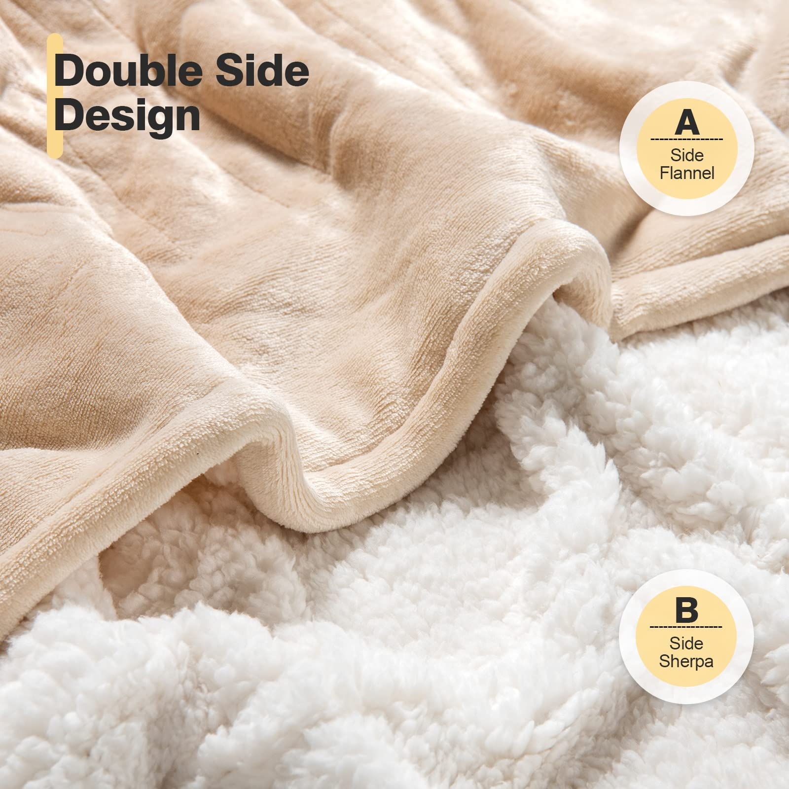 Flannel Sherpa Double Side Electric Heated Blanket 50''x60'' with 5 heating levels