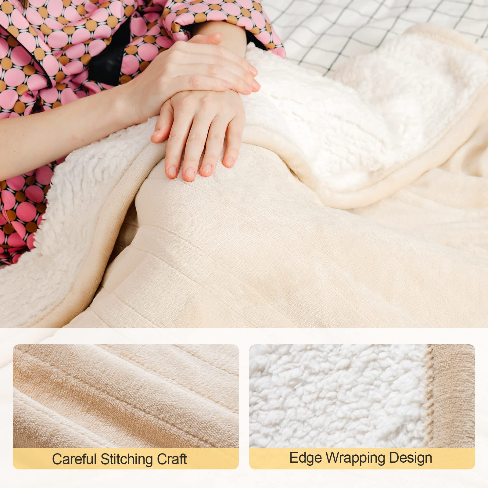 Flannel Sherpa Double Side Electric Heated Blanket 50''x60'' with 5 heating levels