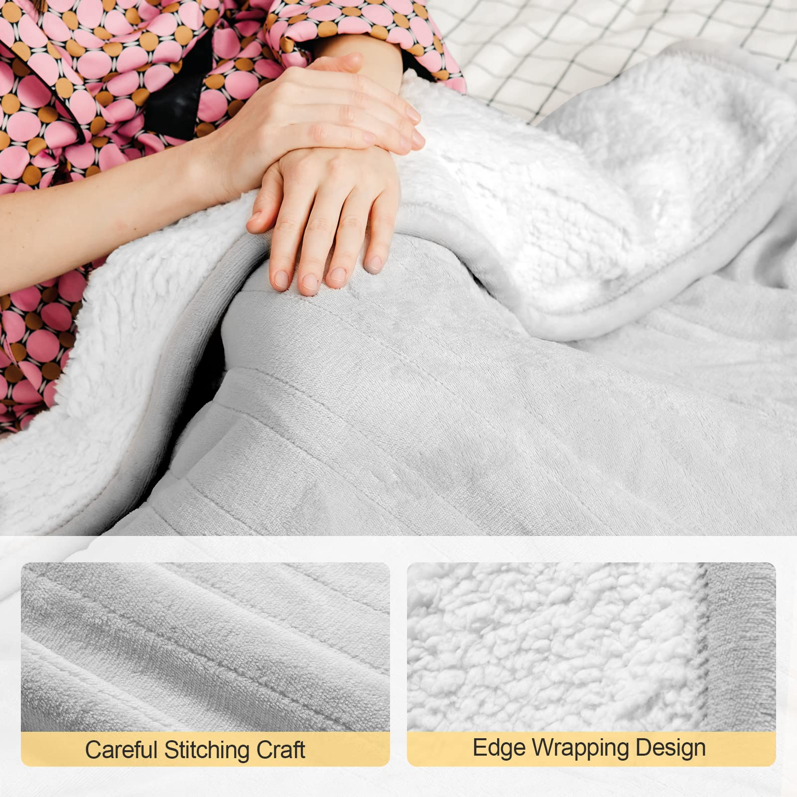 Flannel Sherpa Double Side Electric Heated Blanket 50''x60'' with 5 heating levels