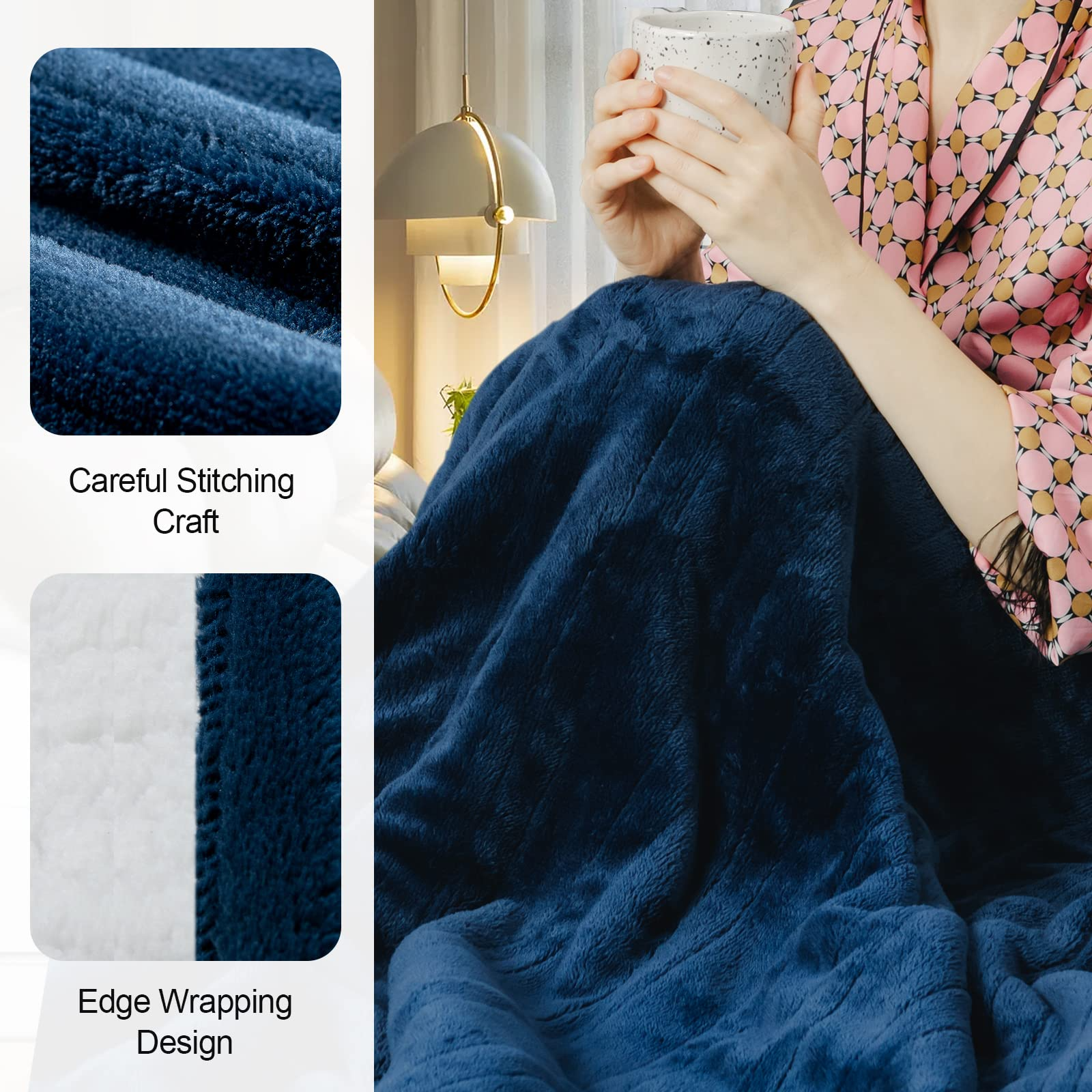 Flannel Sherpa Double Side Electric Heated Blanket 50''x60'' with 5 heating levels