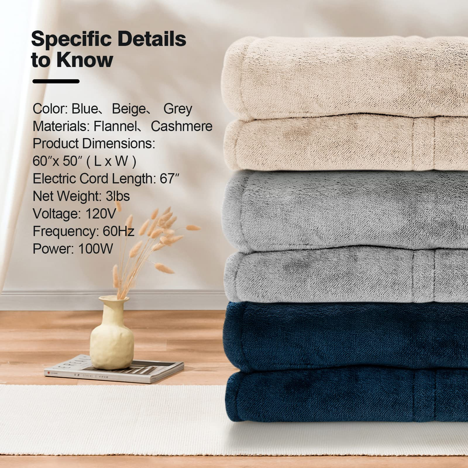 Flannel Sherpa Double Side Electric Heated Blanket 50''x60'' with 5 heating levels