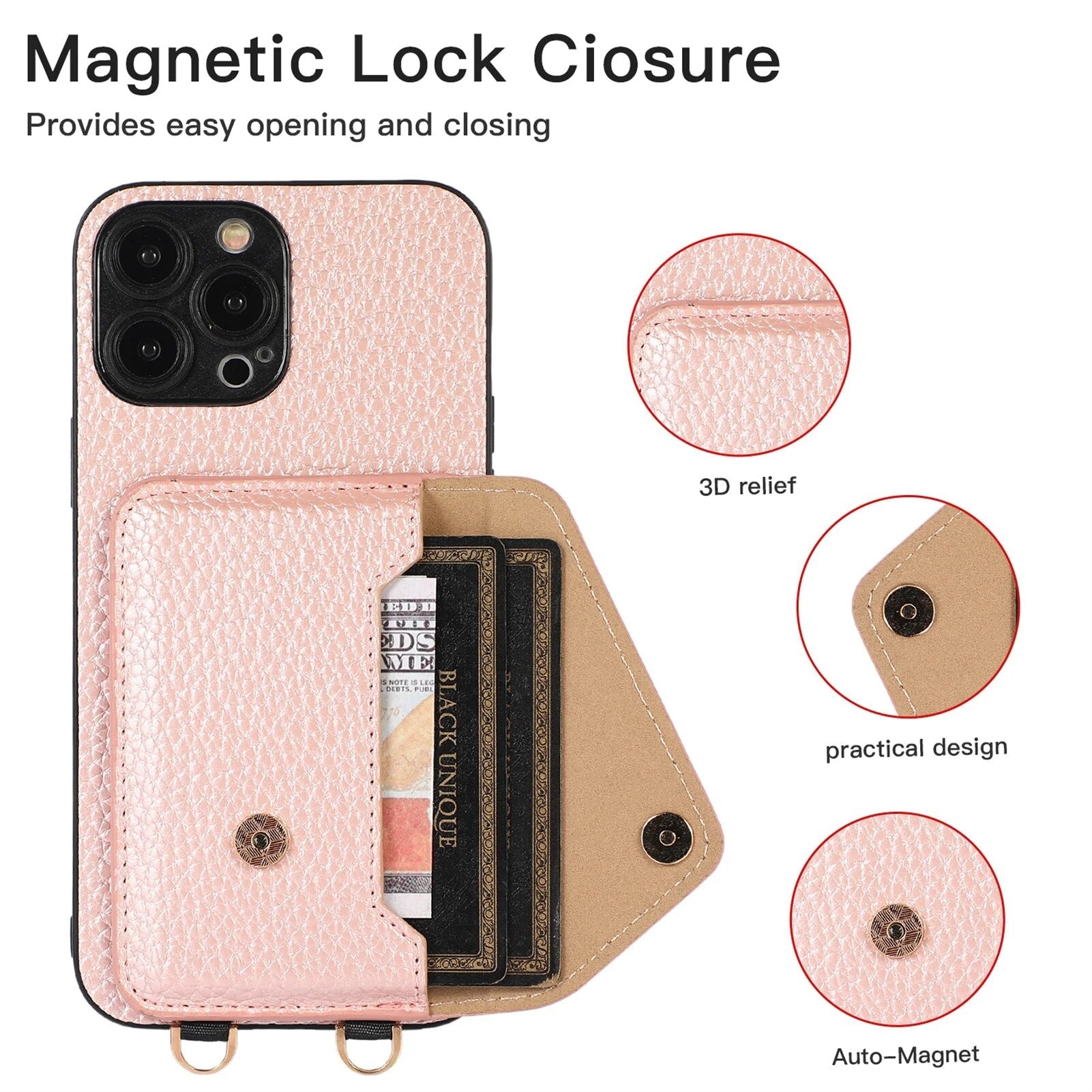 High-Quality Crossbody Wallet Leather iPhone Case with Card Holder and Wallet Function