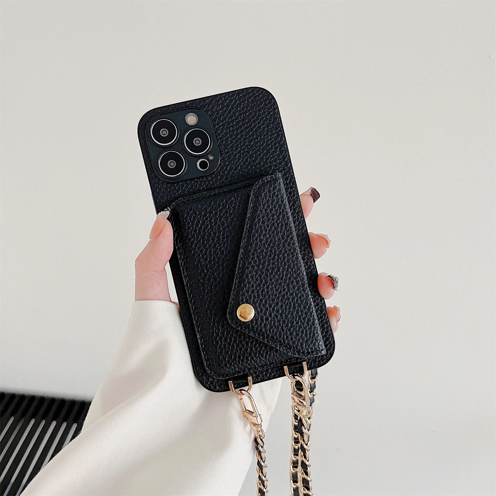High-Quality Crossbody Wallet Leather iPhone Case with Card Holder and Wallet Function