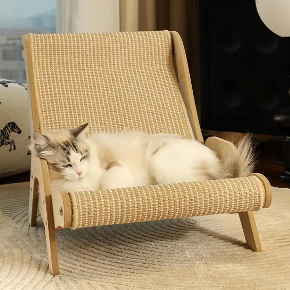 Wooden Cat Lounge Chair - Stylish & Multi-Functional Scratcher for Your Pet, Perfect for Outdoor & Home Relaxation