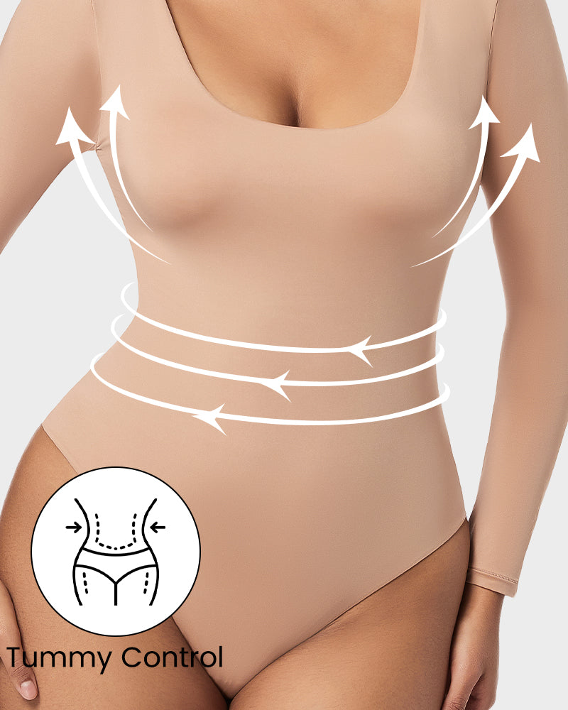 Seamless Sculpt Long Sleeve Scoop Neck Thong Bodysuit