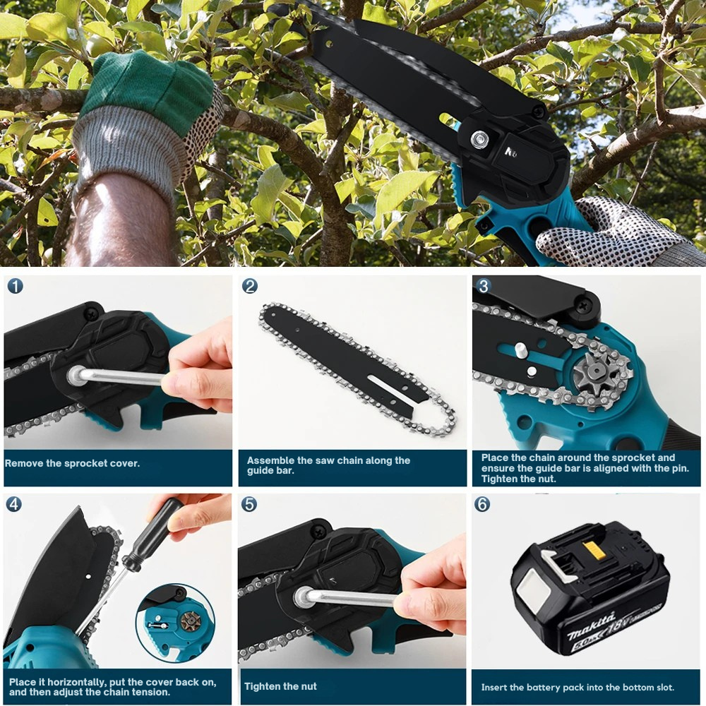 Portable Mini Chainsaw 6" Compatible with Makita 18V (Without Battery)