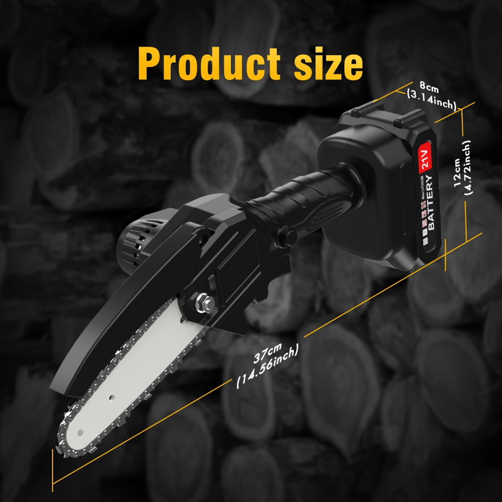 Cordless Mini Chainsaw 6" – 21V, Rechargeable Battery & 2 Chains