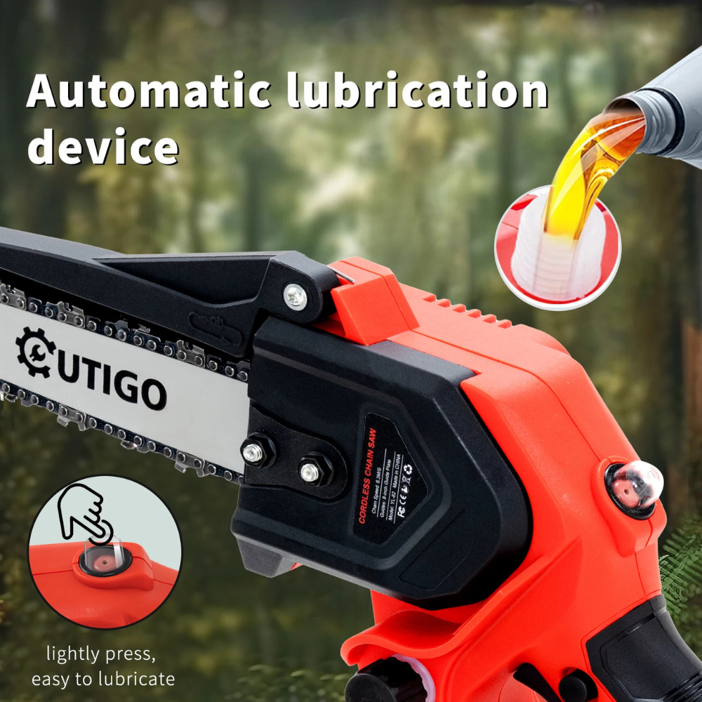 Cordless Mini Chainsaw 8" – 6000mAh, 4 Chains & 3 Guides