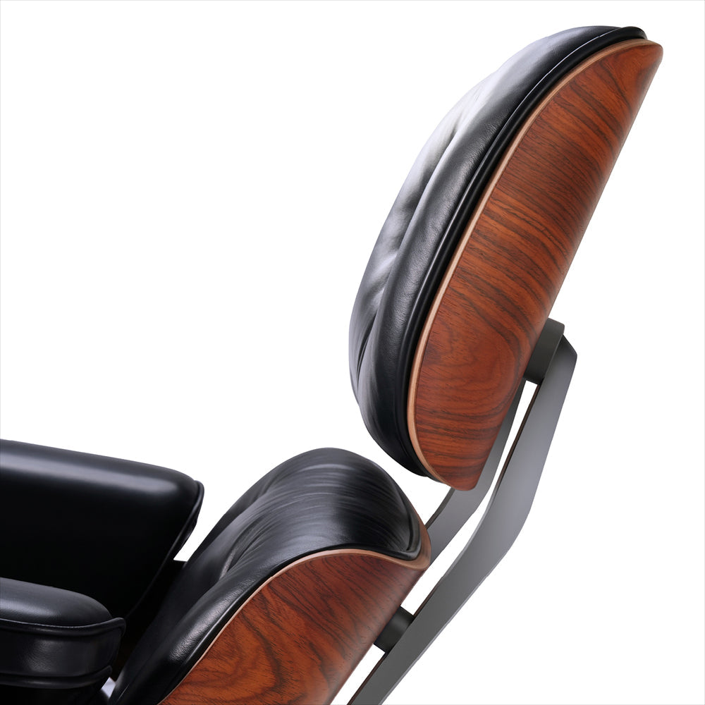 Tall Lounge Chair and Ottoman – Dark Rosewood Finish & Leather Comfort