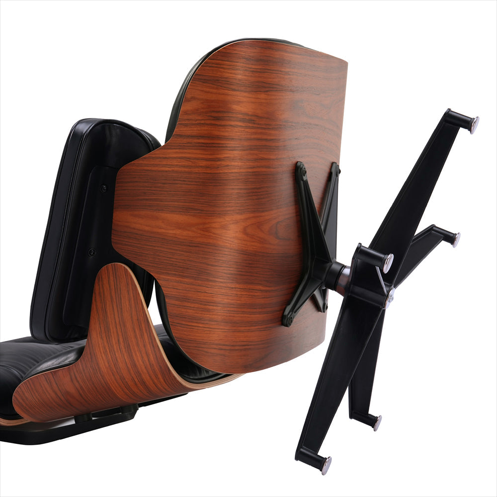 Tall Lounge Chair and Ottoman – Dark Rosewood Finish & Leather Comfort