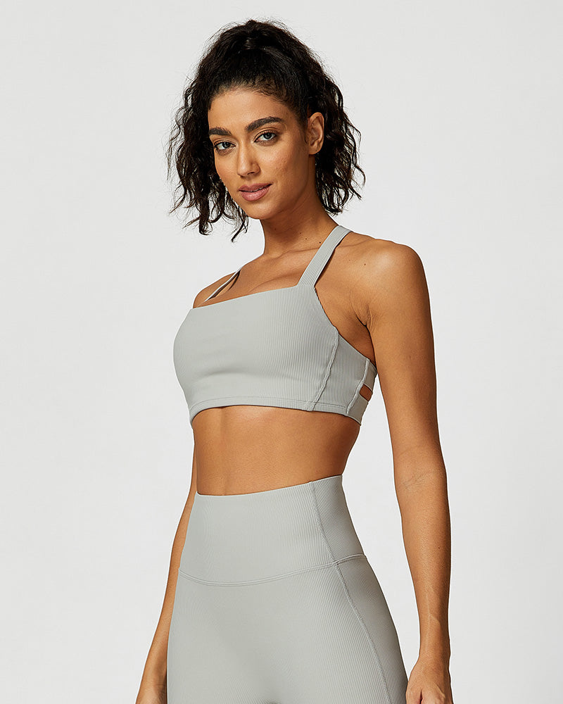 Comfort Ribbed Support Activewear Set (Sports Bra + Flare Pants + Sweatshirt)