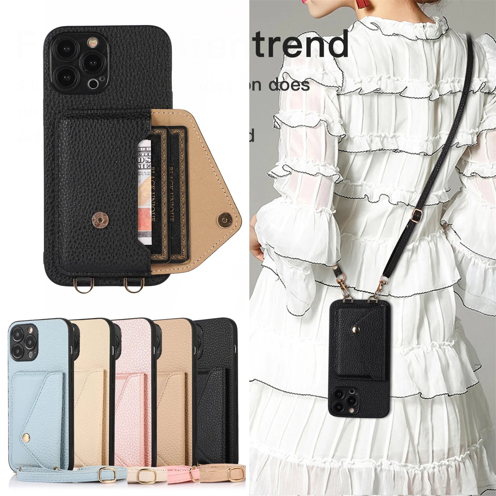 High-Quality Crossbody Wallet Leather iPhone Case with Card Holder and Wallet Function