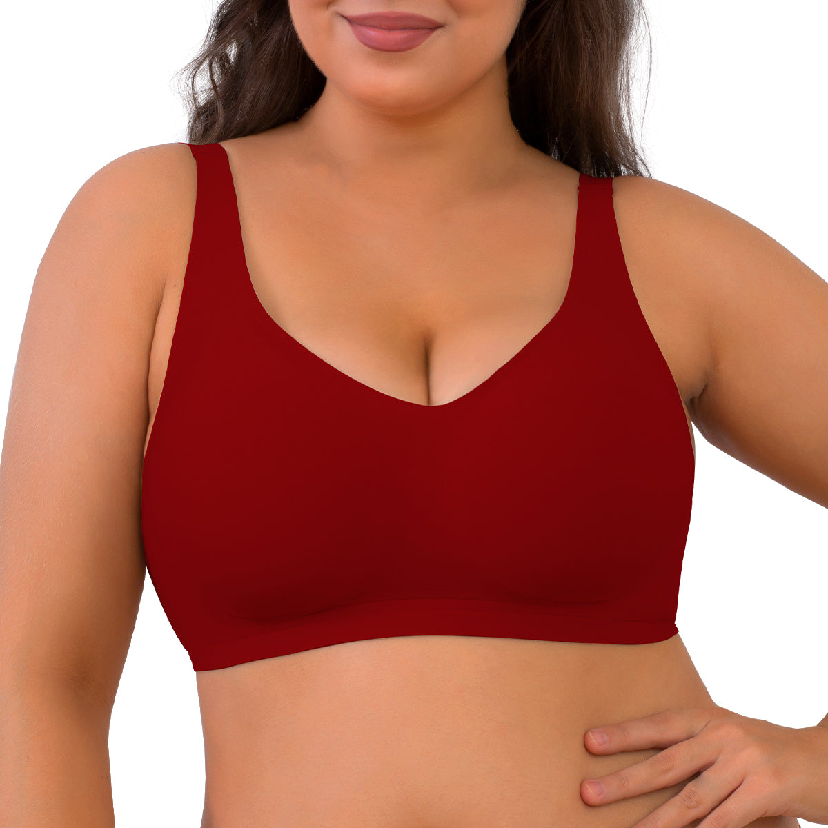 Seamless Oversized Bras Wireless V Neck Everyday Bra Comfortable Cloud Feel Soft Padded Bras