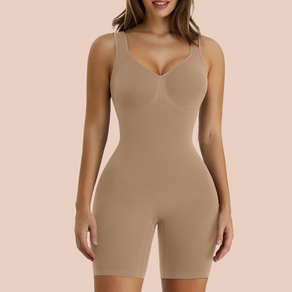 Wide Straps Mid-Thigh Bodysuit Tummy Control Shapewear Seamless Sculpting Body Shaper