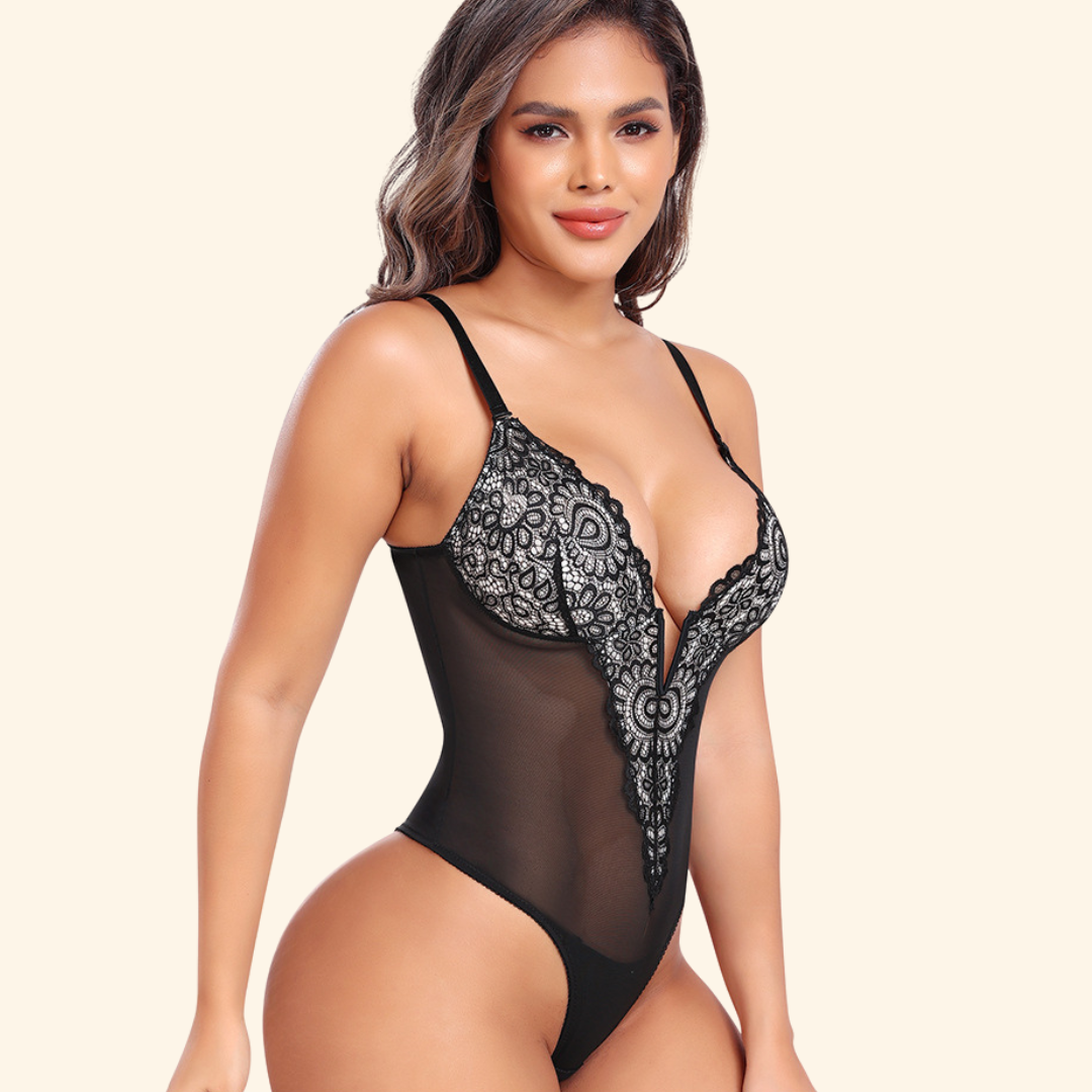 Mesh Split Deep V Snatching Shaping Bodysuit