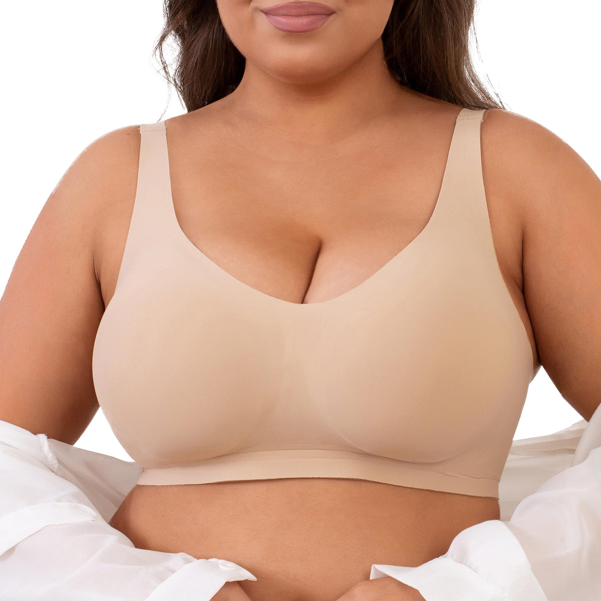 Seamless Oversized Bras Wireless V Neck Everyday Bra Comfortable Cloud Feel Soft Padded Bras