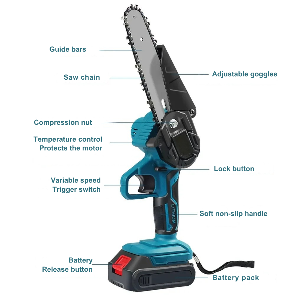 Cordless Mini Chainsaw 6" – 1500W, Compatible Makita 18V