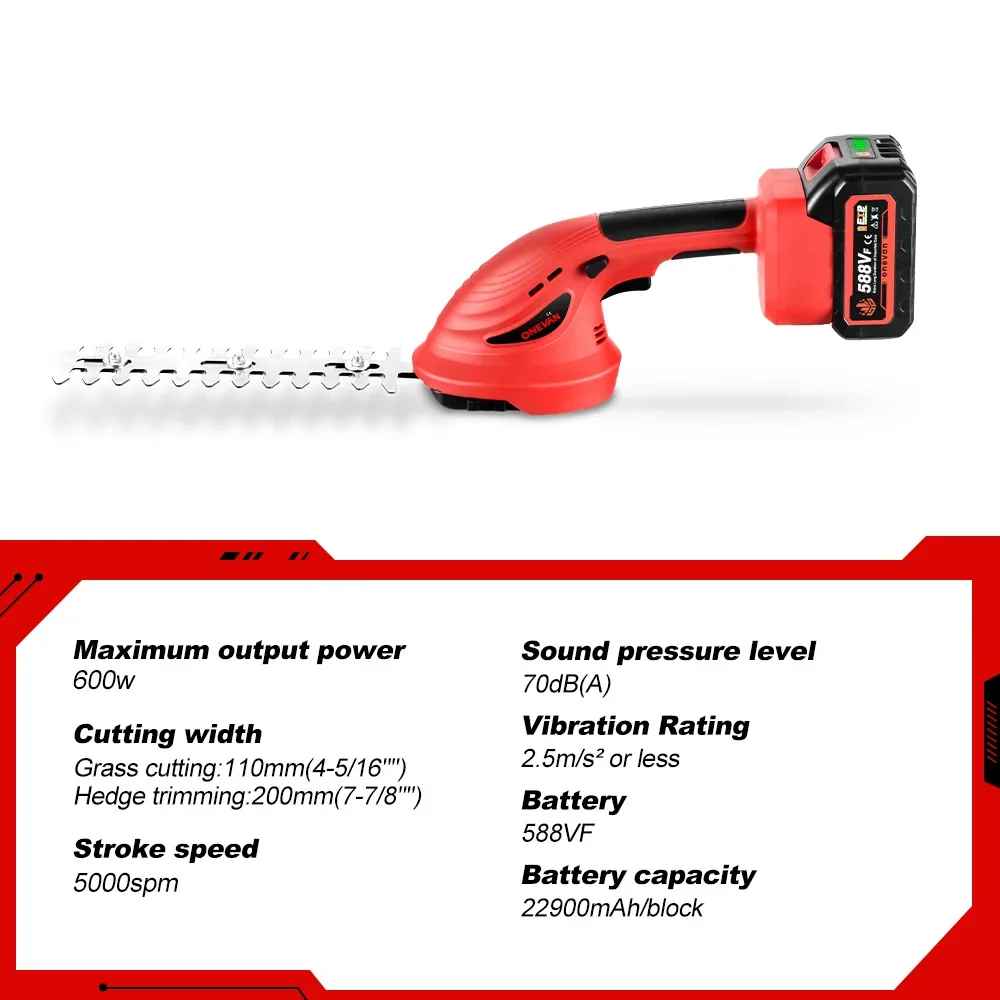 Cordless 2-in-1 Electric Hedge Trimmer 600W – Compatible with Makita 18V