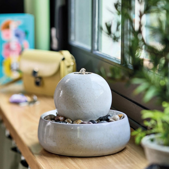 Ceramic Fountain with Sphere and Pebbles