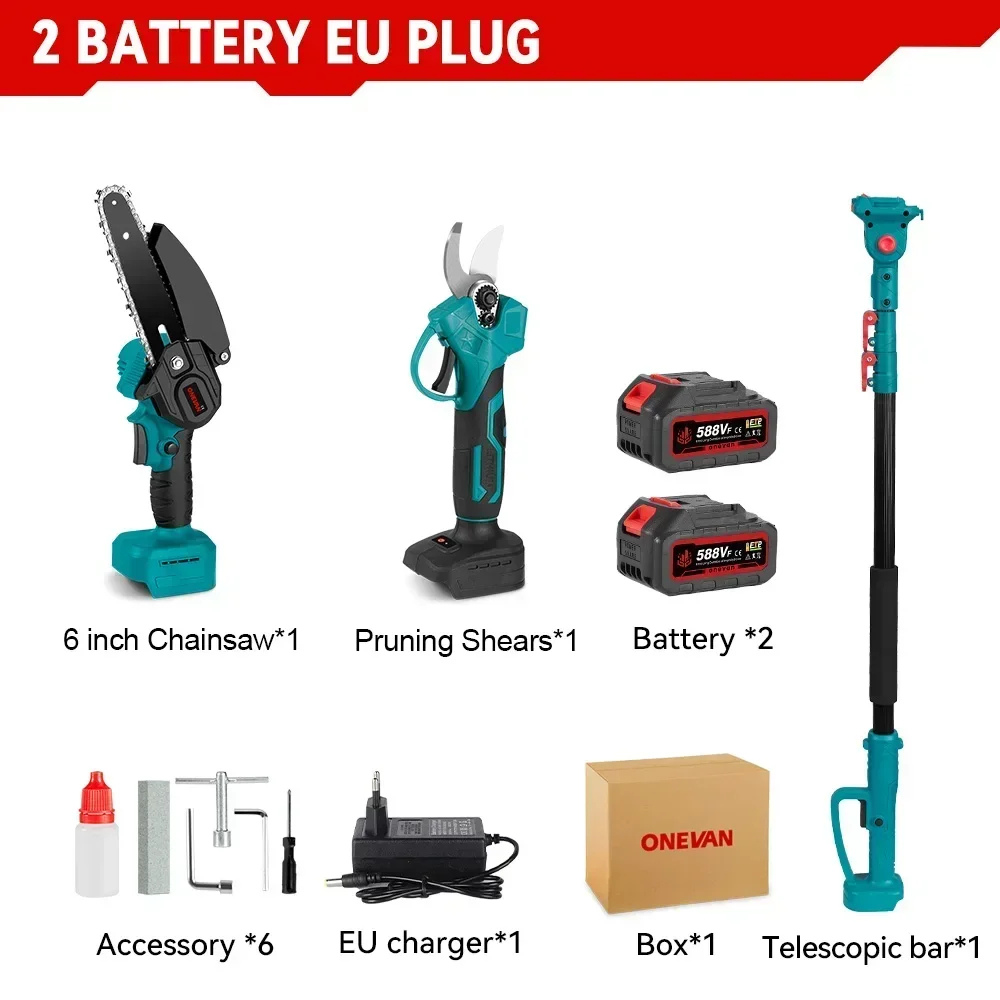 Telescopic Chainsaw 3-in-1 – 6", 3500W, Compatible with Makita 18V