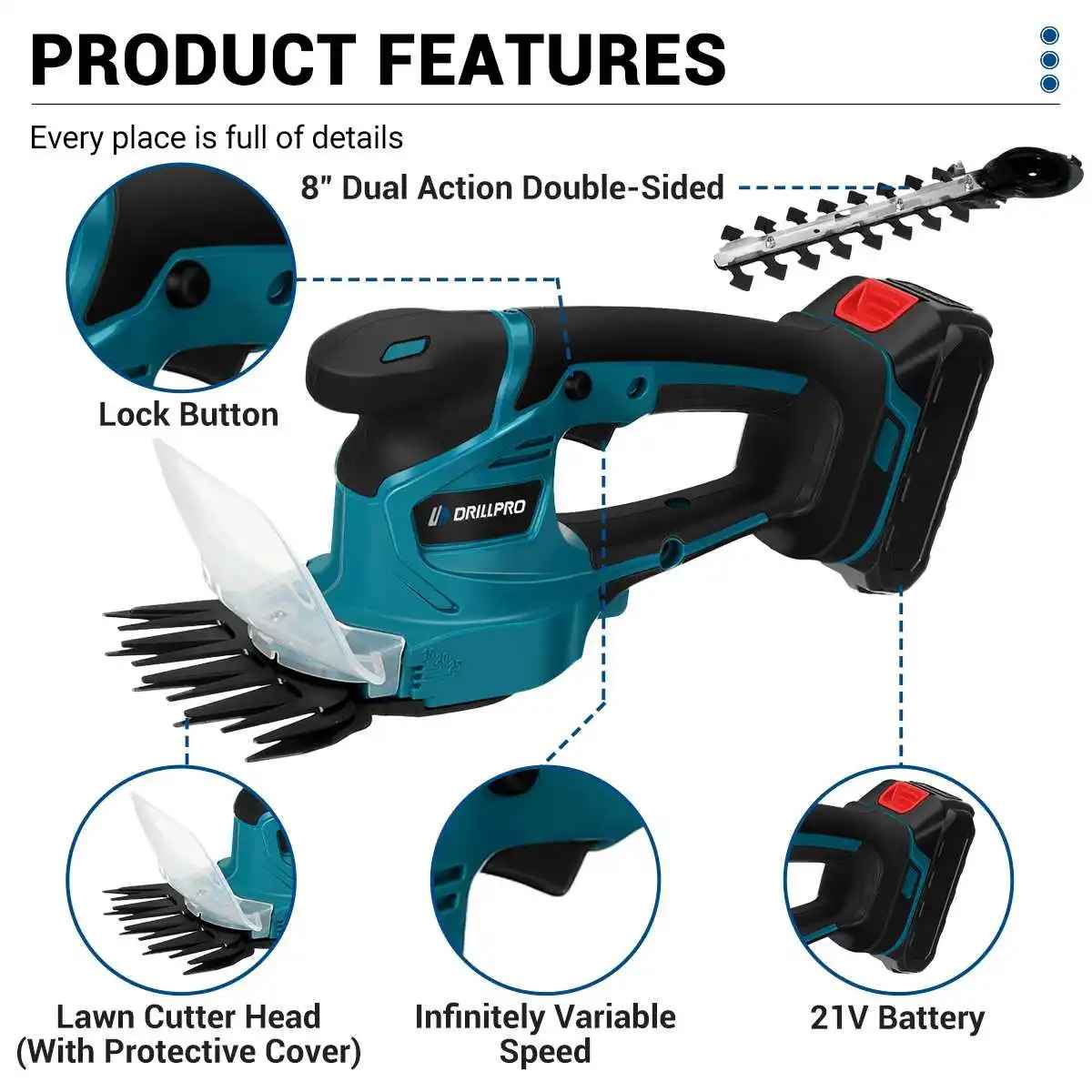 Taille-haie électrique 2-en-1 sans fil – Compatible Makita 18V