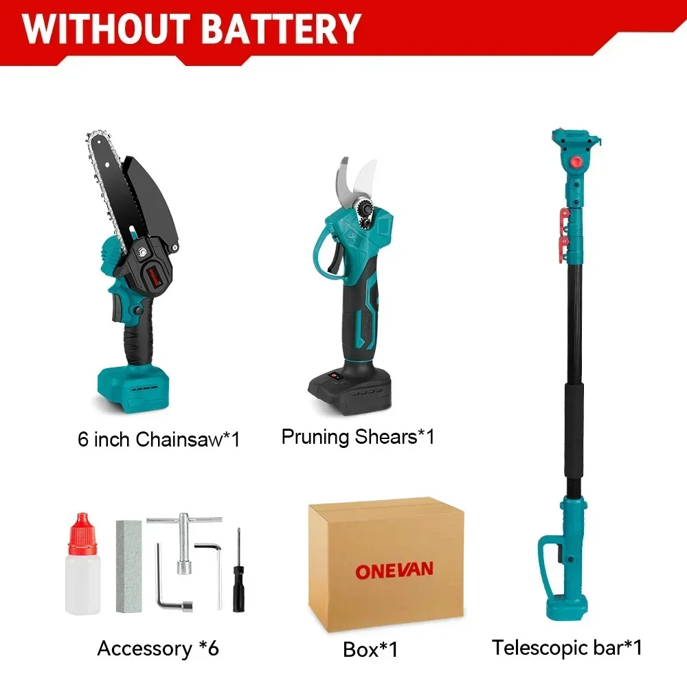 Telescopic Chainsaw 3-in-1 – 6", 3500W, Compatible with Makita 18V