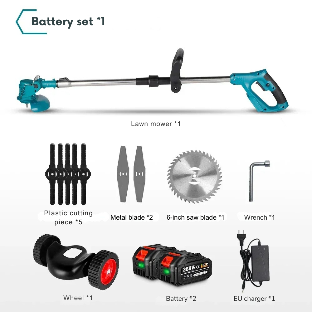 Cordless Brush Cutter 1500W – Foldable, Adjustable, 3 Interchangeable Blades, 18V Battery