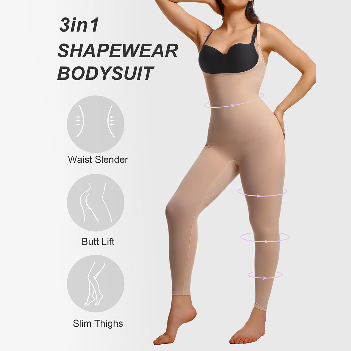Seamless Bodysuit Open-Chest Design with Tummy Control Full Body Shaper