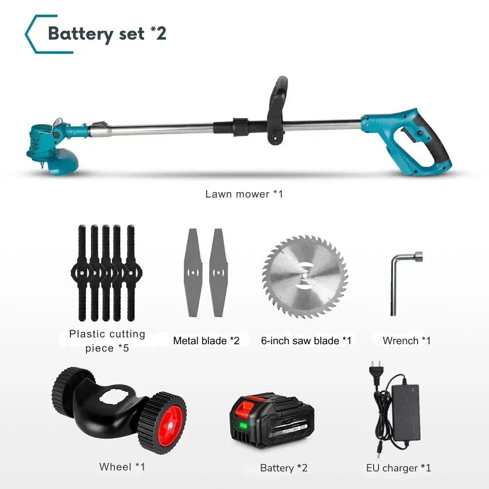 Cordless Brush Cutter 1500W – Foldable, Adjustable, 3 Interchangeable Blades, 18V Battery