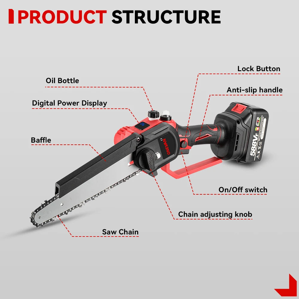 Brushless 8" Electric Chainsaw – Compatible with Makita 18V Battery